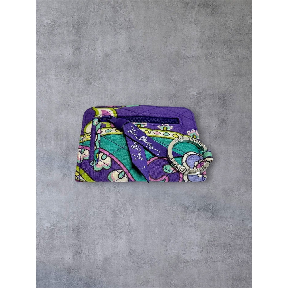 Vera Bradley ID Case Wallet‎ Womens HEATHER Purple Paisley Quilted Keychain EUC